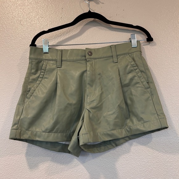American Eagle Outfitters Pants - American Eagle Sage Green Faux Leather High Rise Trouser Shorts Size 2 Stretch